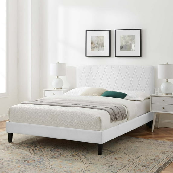 Modway Phillipa Performance Velvet Queen Platform Bed in White
