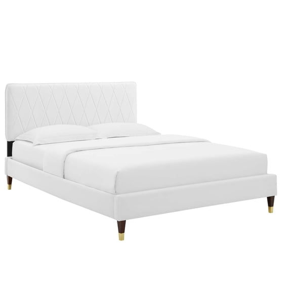 Modway Phillipa Performance Velvet Queen Platform Bed in White