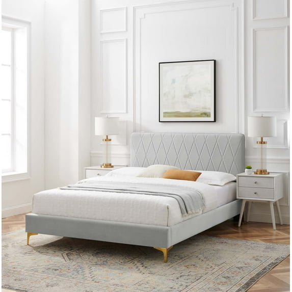 Modway Phillipa Performance Velvet Twin Platform Bed in Light Gray