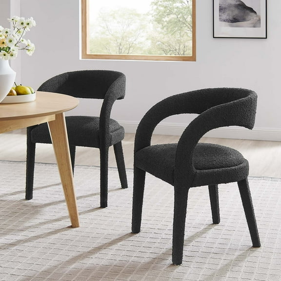 Modway Pinnacle Boucle Upholstered Dining Chair Set of Two in Black