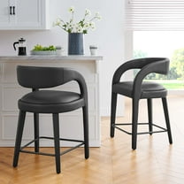 Modway Pinnacle Vegan Leather Counter Stool Set of Two in Black Black