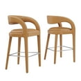 thumbnail image 1 of Modway Pinnacle Vegan Leather Bar Stool Set of Two in Tan Silver, 1 of 10