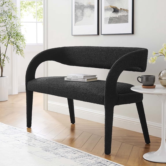 Modway Pinnacle 20" Upholstered Boucle Fabric Accent Bench in Black