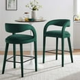 thumbnail image 1 of Modway Pinnacle Performance Velvet Bar Stool Set of Two in Green Black, 1 of 10