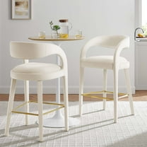 Modway Pinnacle Performance Velvet Bar Stool Set of Two in Ivory Gold