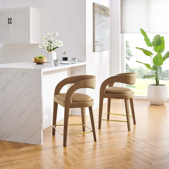 Modway Pinnacle Performance Velvet Counter Stool Set of Two in Brown Gold