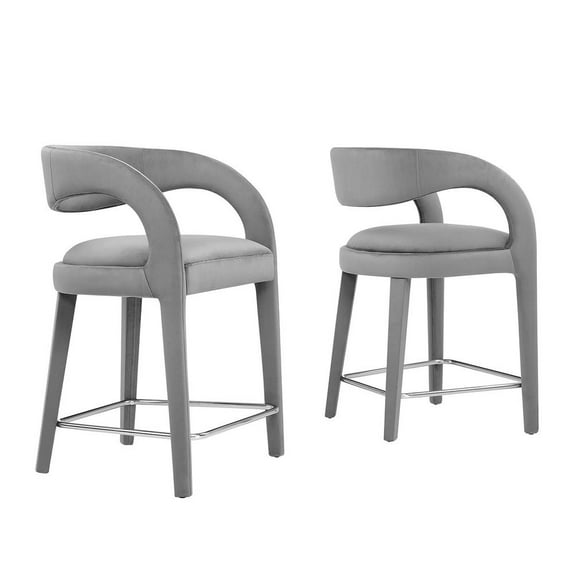 Modway Pinnacle Performance Velvet Counter Stool Set of Two in Gray Silver