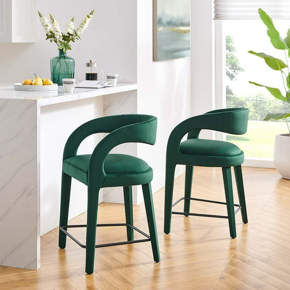Modway Pinnacle Performance Velvet Counter Stool Set of Two in Green Black