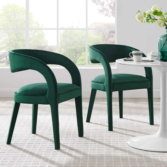 Modway Pinnacle Performance Velvet Dining Chair Set of Two in Green