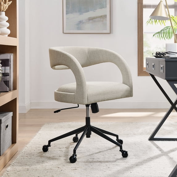 Modway Pinnacle Slub Weave Fabric Office Chair w/Rollerball Casters in Linen