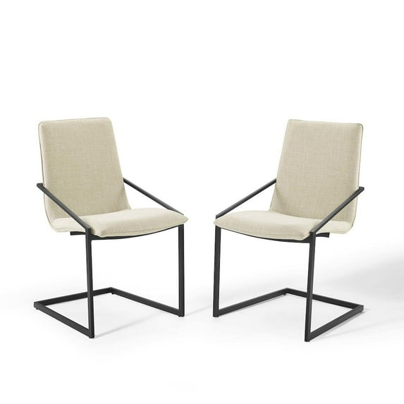 Modway Pitch Dining Armchair Upholstered Fabric Set of 2 in Black Beige