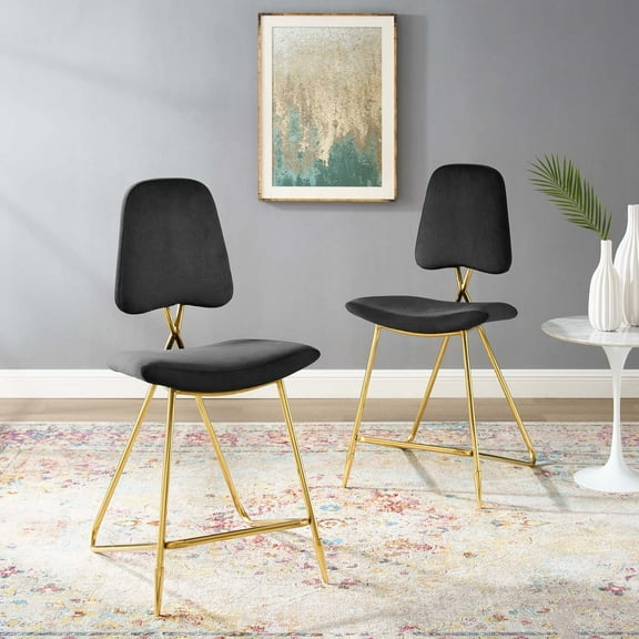 Modway Ponder Counter Stool Performance Velvet Set of 2 in Black