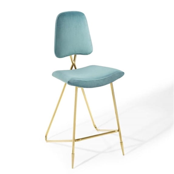 Modway Ponder 26.5" Performance Velvet Stainless Steel Bar Stool in Sea Blue