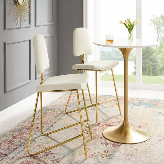 Modway Ponder Bar Stool Performance Velvet Set of 2 in Ivory