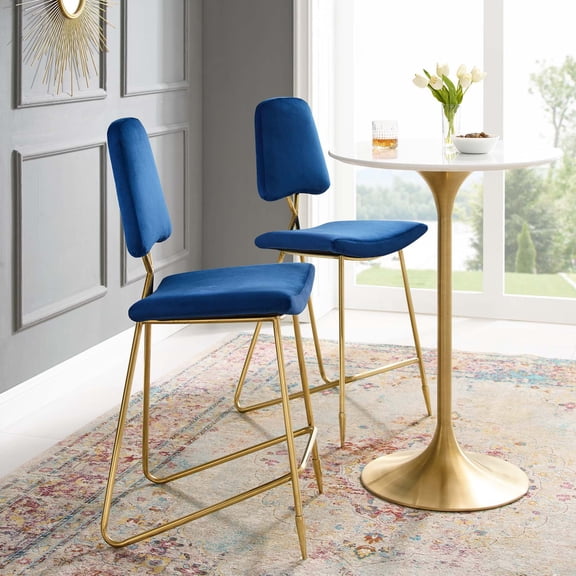 Modway Ponder Performance Velvet Upholstered Dining Bar Stool in Navy