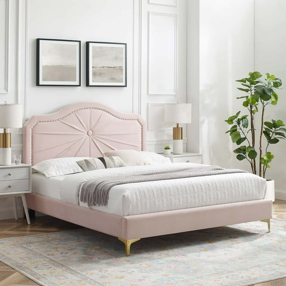 Modway Portia Performance Velvet King Platform Bed in Pink