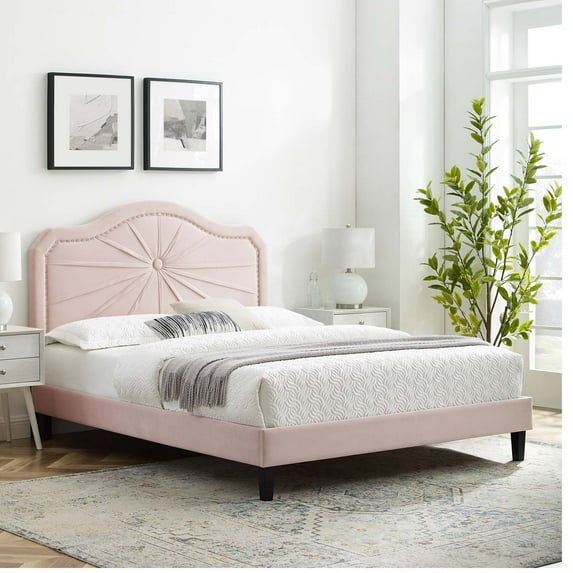 Modway Portia Performance Velvet Twin Platform Bed in Pink