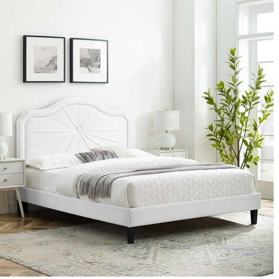 Modway Portia Performance Velvet Twin Platform Bed in White
