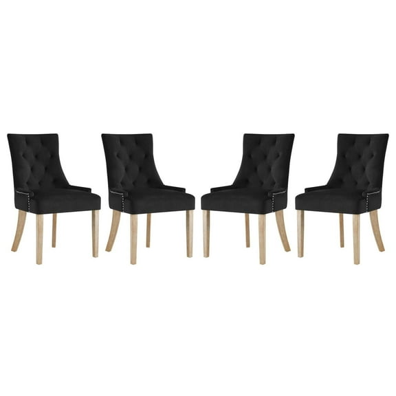 Modway Pose 19" Modern Performance Velvet Dining Chair in Black (Set of 4)