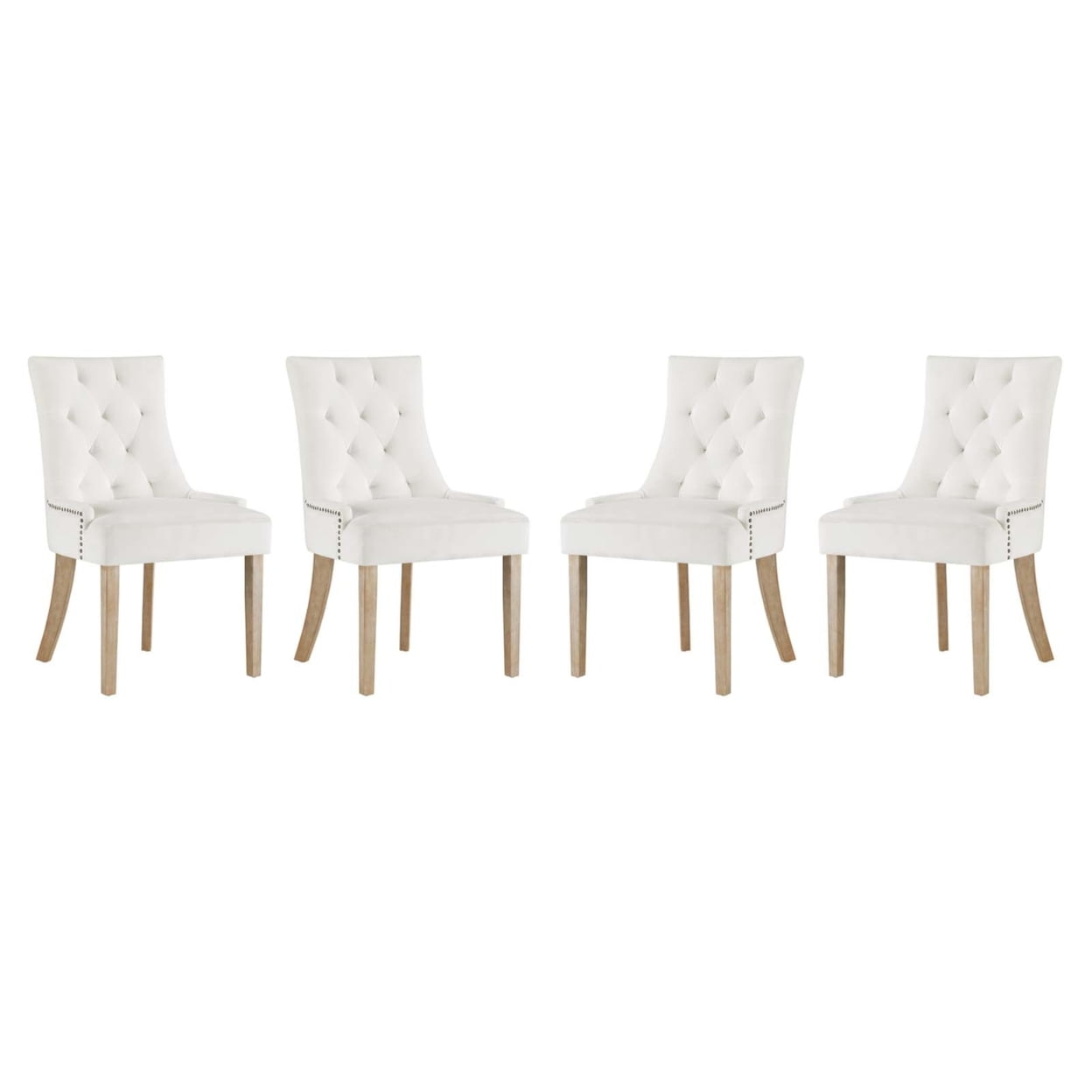 Ivory Velvet Upholstered Parsons Side Chair with Wood Legs