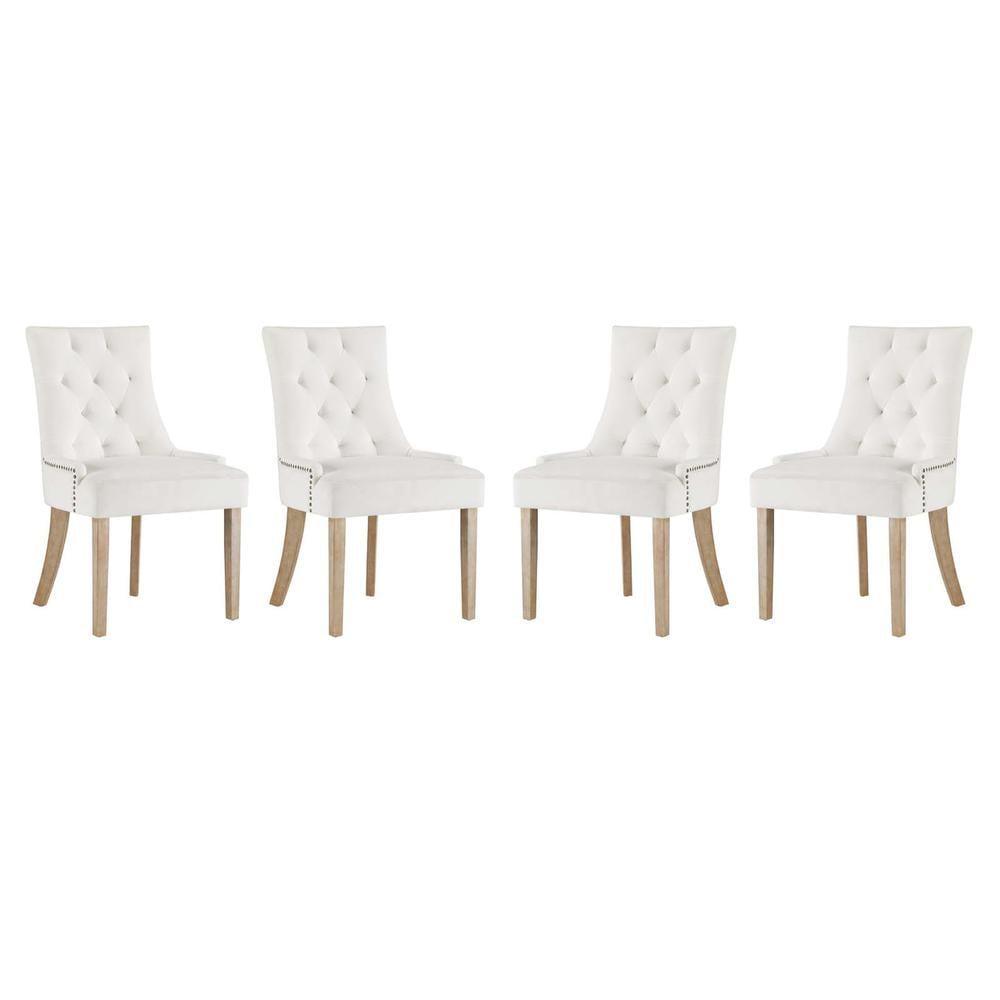 Ivory Velvet Upholstered Parsons Side Chair with Wood Legs