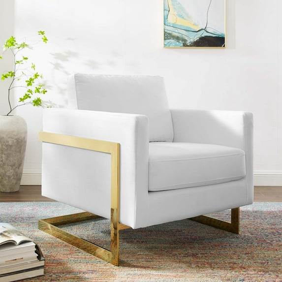 Modway Posse Performance Velvet Accent Chair in Gold White