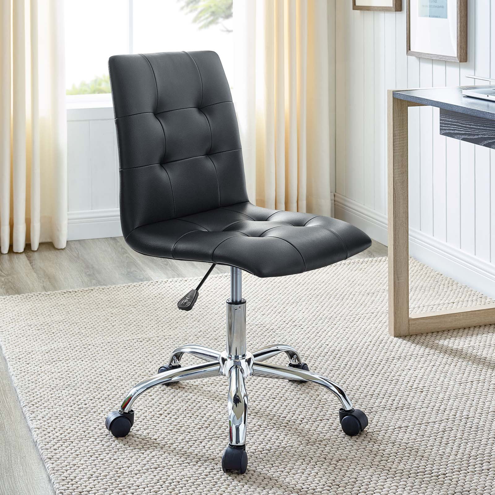Elegant Finesse Armless Leather Drafting Chair in Black