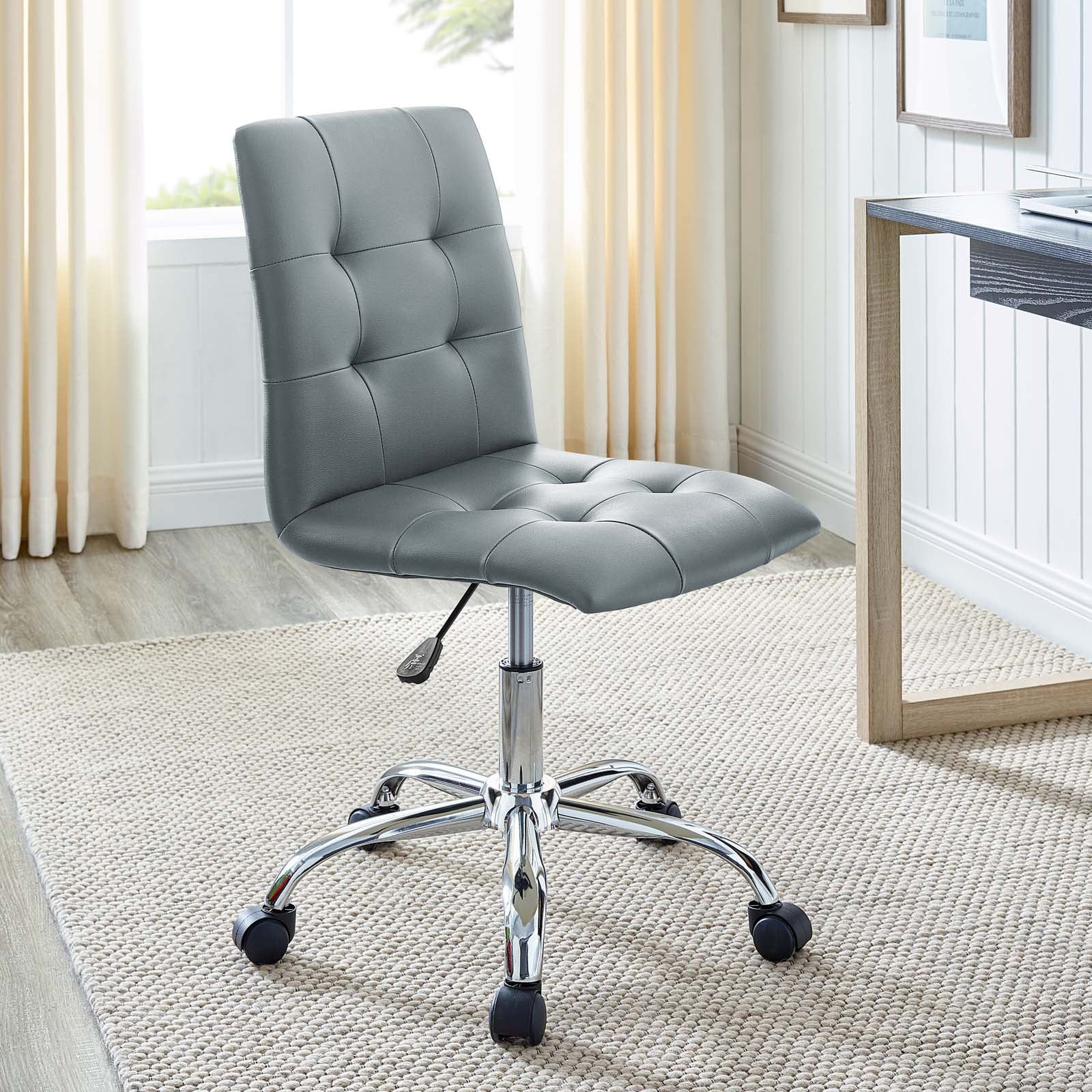 Prim Swivel Armless Drafting Chair in Luxe Gray Faux Leather