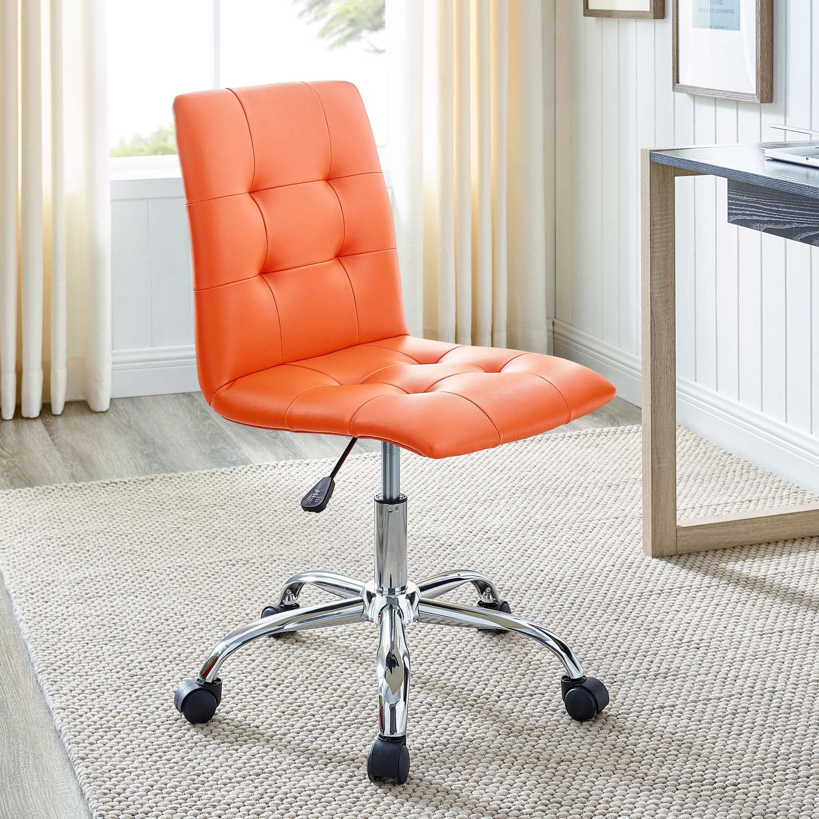 Modway Prim Modern Faux Leather Armless Mid Back Office Chair in Orange