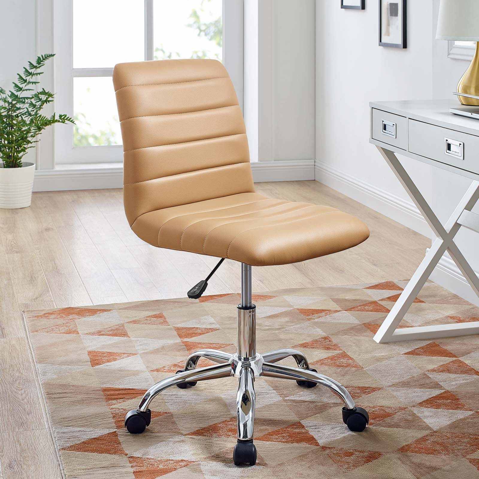Modway Prim Modern Faux Leather Armless Mid Back Office Chair in Tan