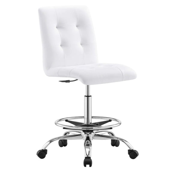 Modway Prim Metal Vegan Leather Armless Drafting Chair in Silver/White