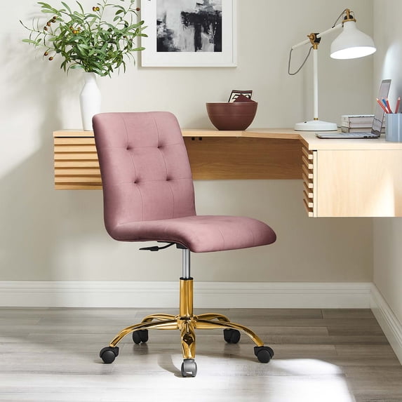 Modway Prim Armless Performance Velvet Office Chair in Gold Dusty Rose