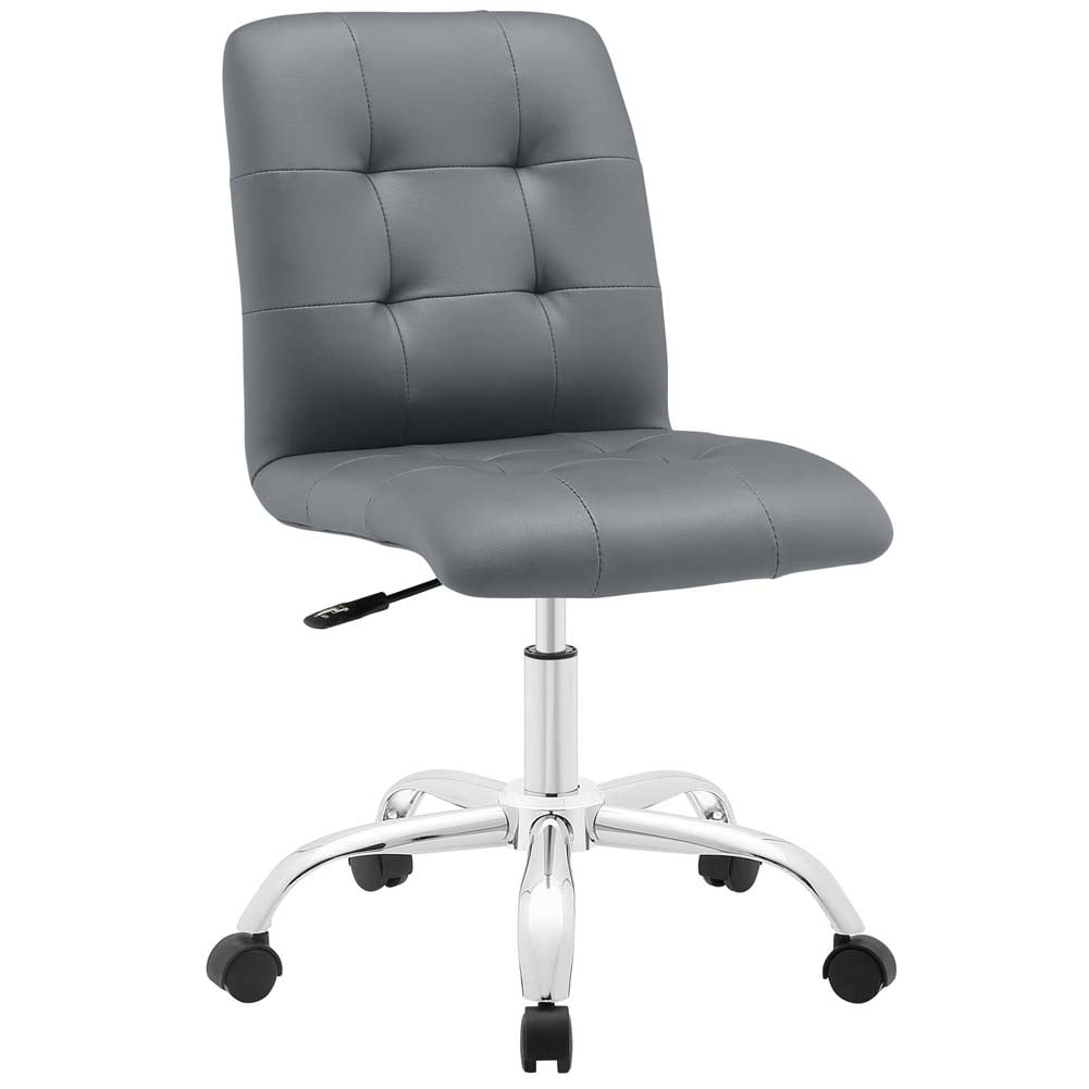 Prim Swivel Armless Drafting Chair in Luxe Gray Faux Leather