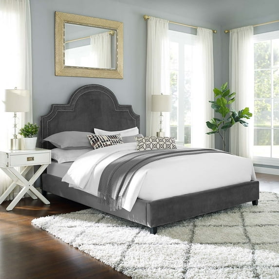 Modway Primrose Queen Modern Performance Velvet Platform Bed in Gray