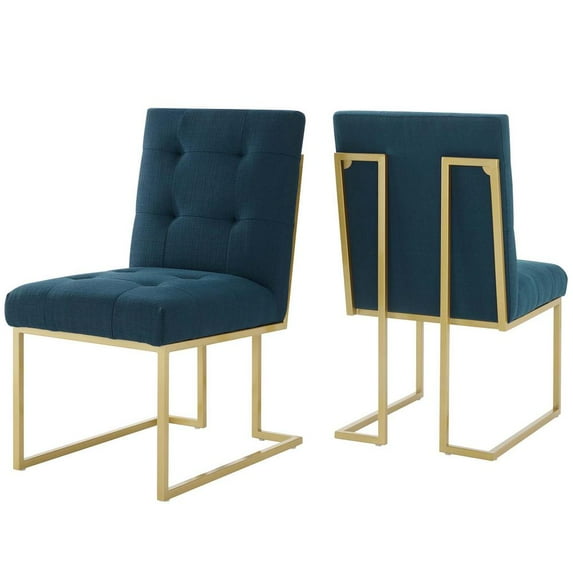 Modway Privy Gold Stainless Steel Upholstered Fabric Dining Accent Chair Set of 2 in Gold Azure