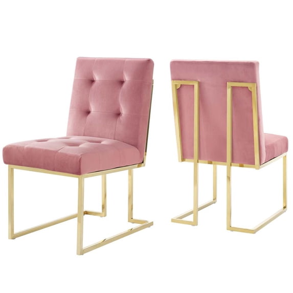 Modway Privy 18.5" Performance Velvet Dining Chair in Gold/Dusty Rose (Set of 2)