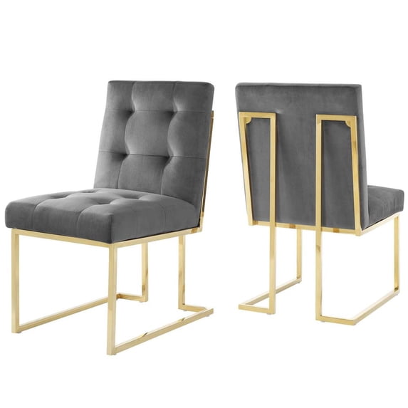 Modway Privy Gold Stainless Steel Performance Velvet Dining Chair Set of 2 in Gold Charcoal