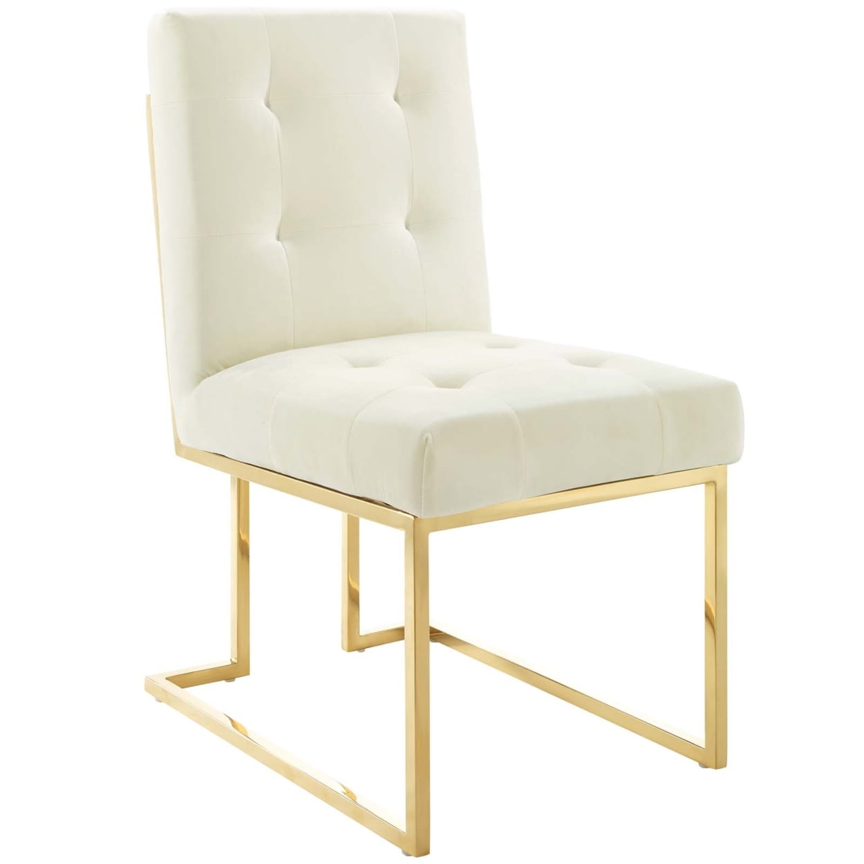 Ivory Velvet Upholstered Dining Chair with Gold Stainless Steel Base