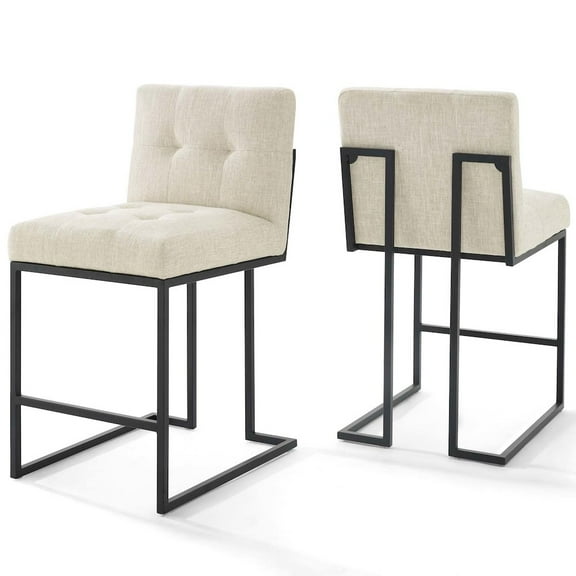 Modway Privy Black Stainless Steel Upholstered Fabric Counter Stool Set of 2 in Black Beige