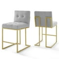 thumbnail image 1 of Modway Privy Gold Stainless Steel Upholstered Fabric Counter Stool Set of 2 in Gold Light Gray, 1 of 4