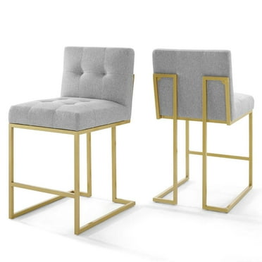 Modway Privy 24.5" Modern Fabric Counter Stool in Light Gray/Gold (Set of 2)