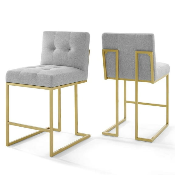 Modway Privy Gold Stainless Steel Upholstered Fabric Counter Stool Set of 2 in Gold Light Gray