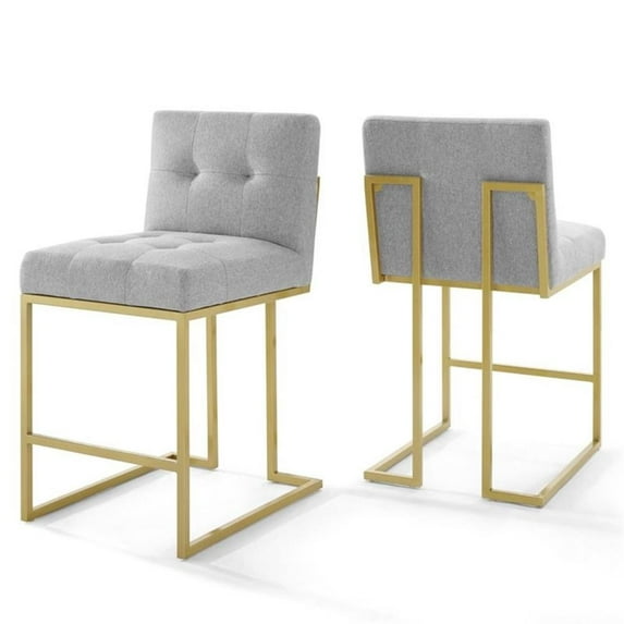 Modway Privy 24.5" Modern Fabric Counter Stool in Light Gray/Gold (Set of 2)