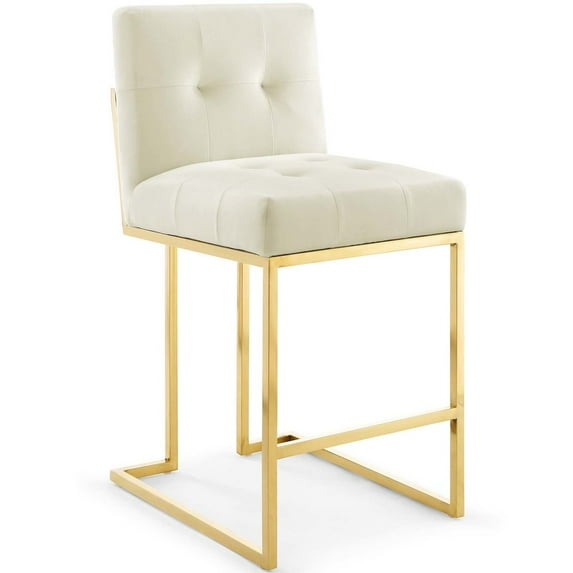 Modway Privy Gold Stainless Steel Performance Velvet Counter Stool in Gold Ivory