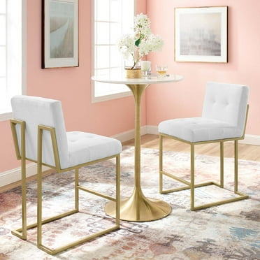 Modway Privy 26.5" Modern Fabric Counter Stool in White/Gold (Set of 2)