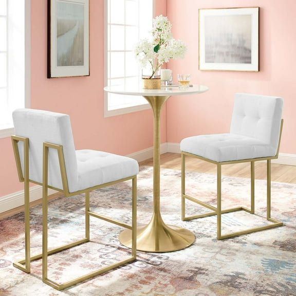 Modway Privy Counter Stool Upholstered Fabric Set of 2 in Gold White