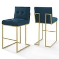 thumbnail image 1 of Modway Privy Gold Stainless Steel Performance Velvet Bar Stool Set of 2 in Gold Azure, 1 of 4