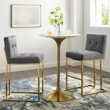 Modway Privy 27.5" Modern Velvet Bar Stools in Charcoal/Gold (Set of 2)