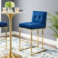 thumbnail image 1 of Modway Privy Gold Stainless Steel Performance Velvet Bar Stool in Gold Navy, 1 of 8