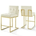 thumbnail image 1 of Modway Privy Gold Stainless Steel Performance Velvet Counter Stool Set of 2 in Gold Ivory, 1 of 4